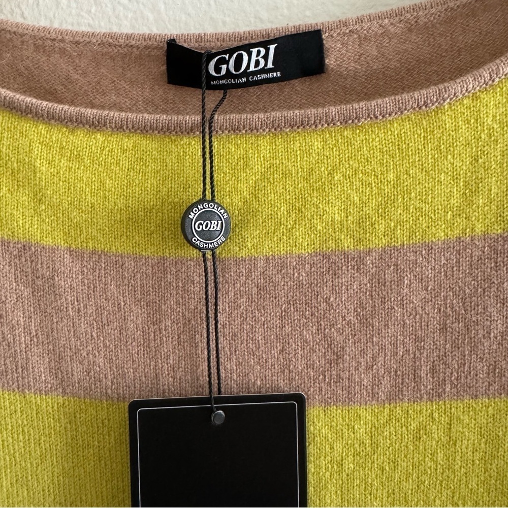 NWT Gobi Mongolian Cashmere Striped Yellow Tan Sweater Dress size Large - Picture 9 of 14